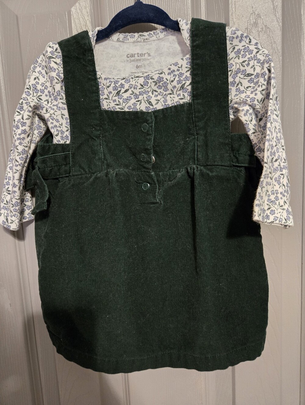 Carter's Forest Green Corduroy Overall Dress with Floral Tee
